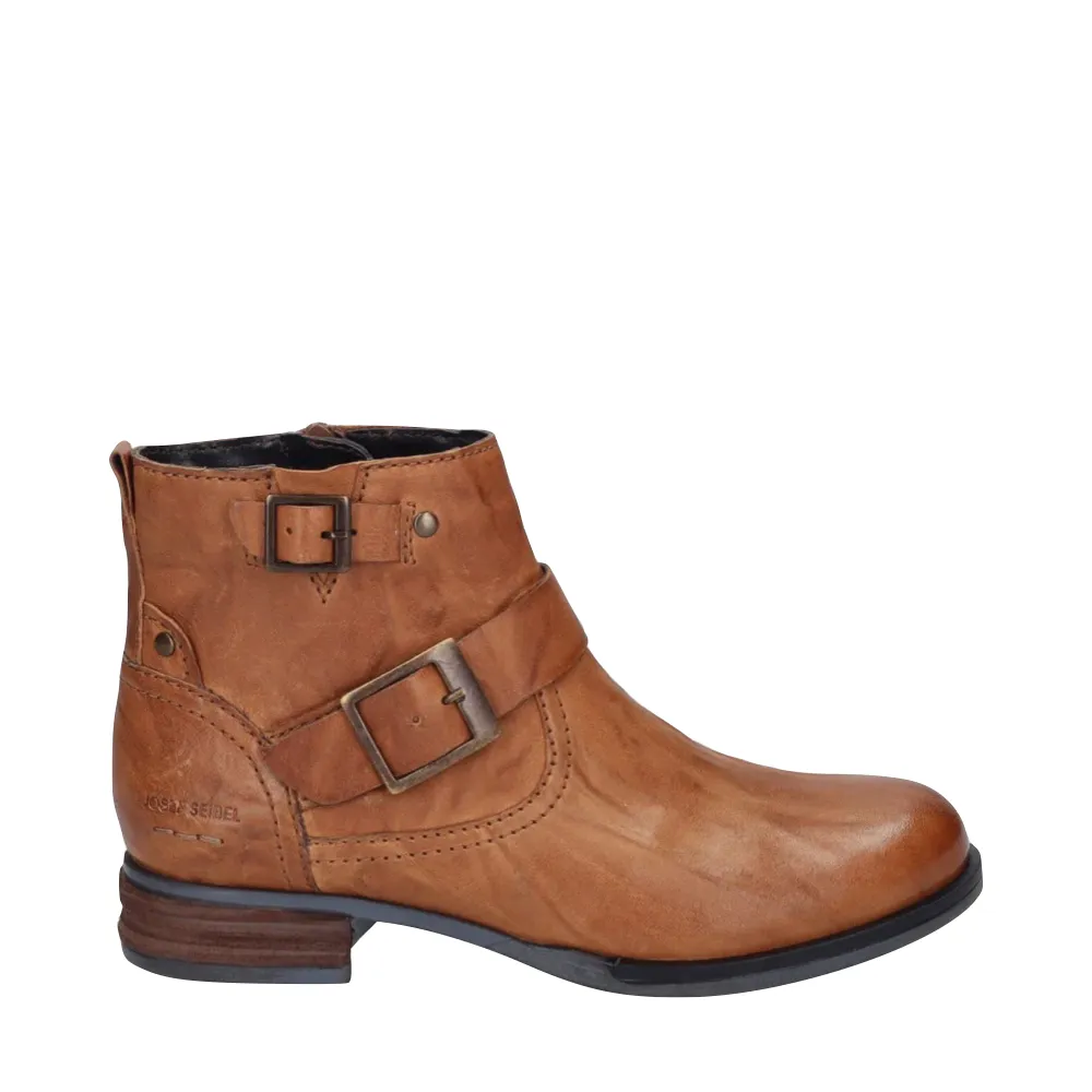 Josef Seibel Women's Sanja 16 Side Zip Leather Buckle Boot in Cognac