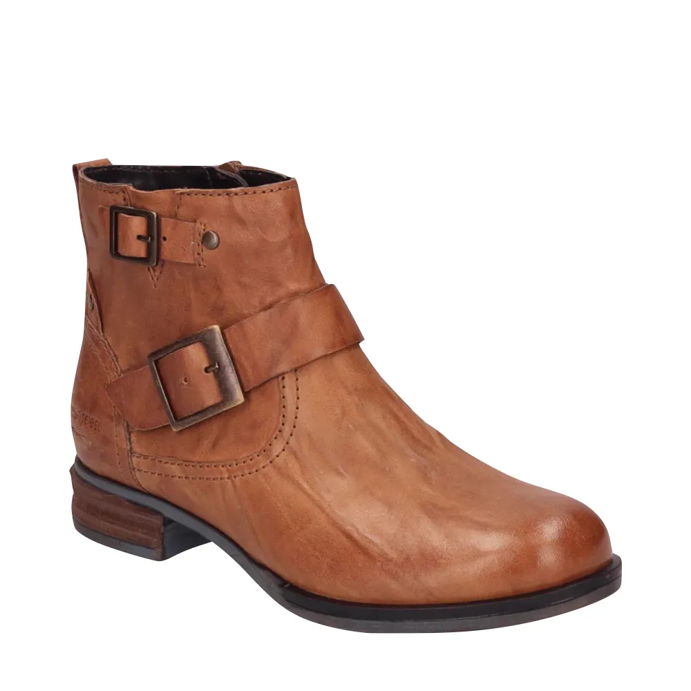 Josef Seibel Women's Sanja 16 Side Zip Leather Buckle Boot in Cognac