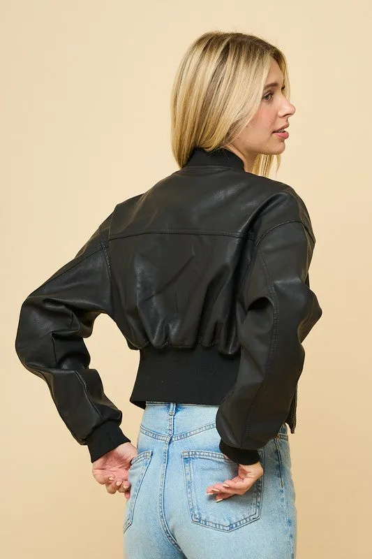 Jude Vegan Leather Cropped Jacket Black