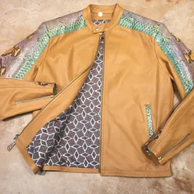 Kashani Iridescent Python Snake Skin Peanut Bomber Jacket