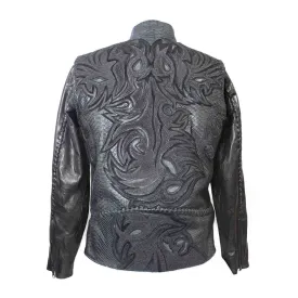 Kashani Moltres Mandarin Collar Stingray/Cobra/Calf Leather Biker Jacket