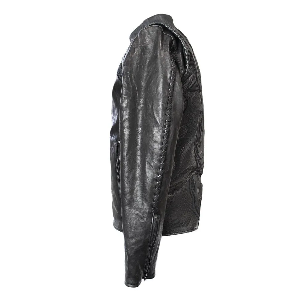 Kashani Moltres Mandarin Collar Stingray/Cobra/Calf Leather Biker Jacket