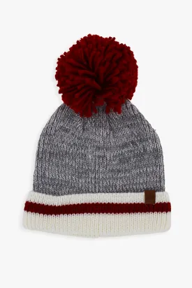 Ladies Chunky Knit Rib Cuff Toque With Oversized Pom