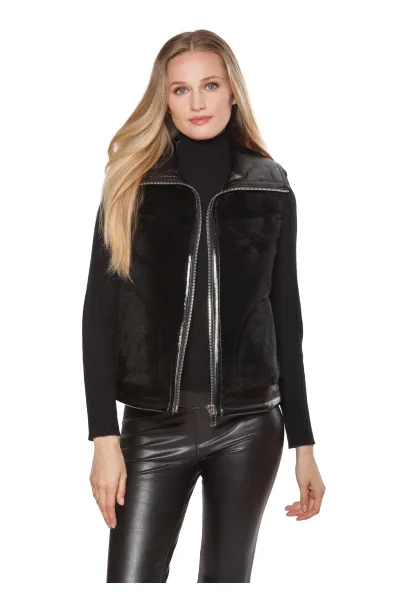 Linda Richards Shearling Moto Vest WB-644 | Black