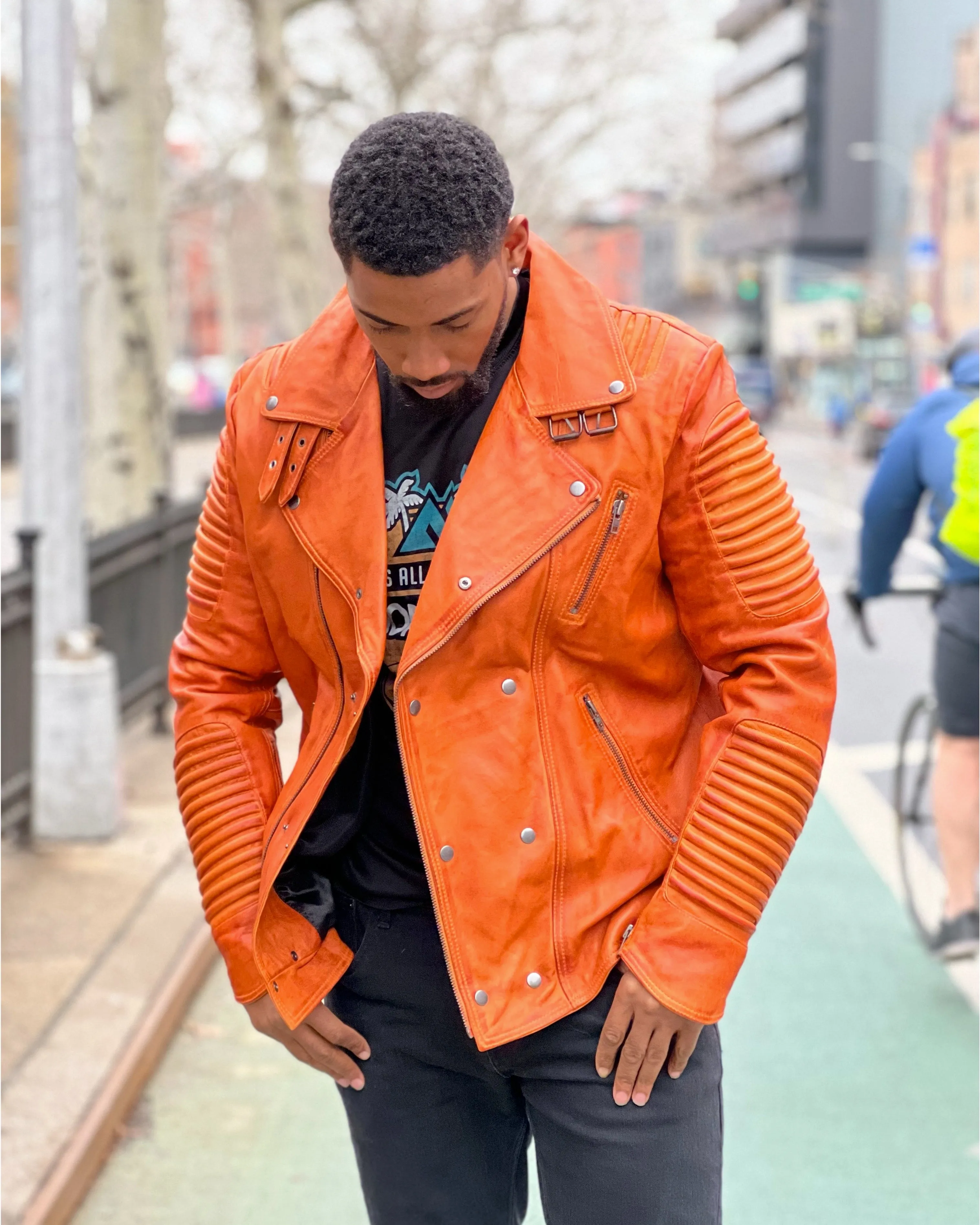 MEN BIKER RIBBLES - DISTRESSED ORANGE