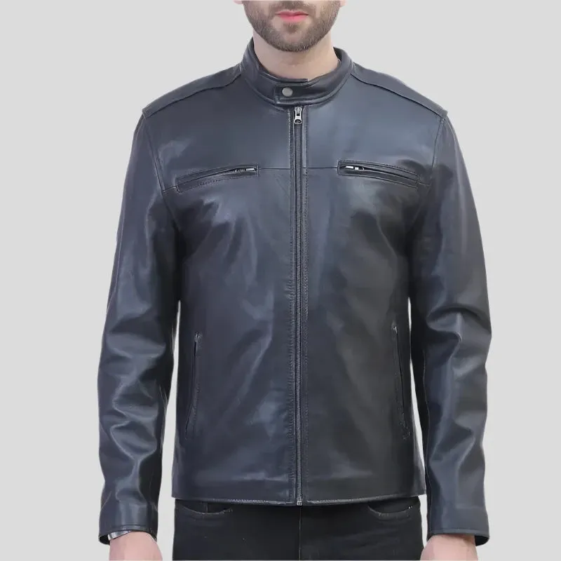 Mens Black Biker Leather Jacket