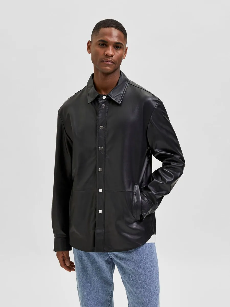 Men's Black Leather Full Sleeves Shirt