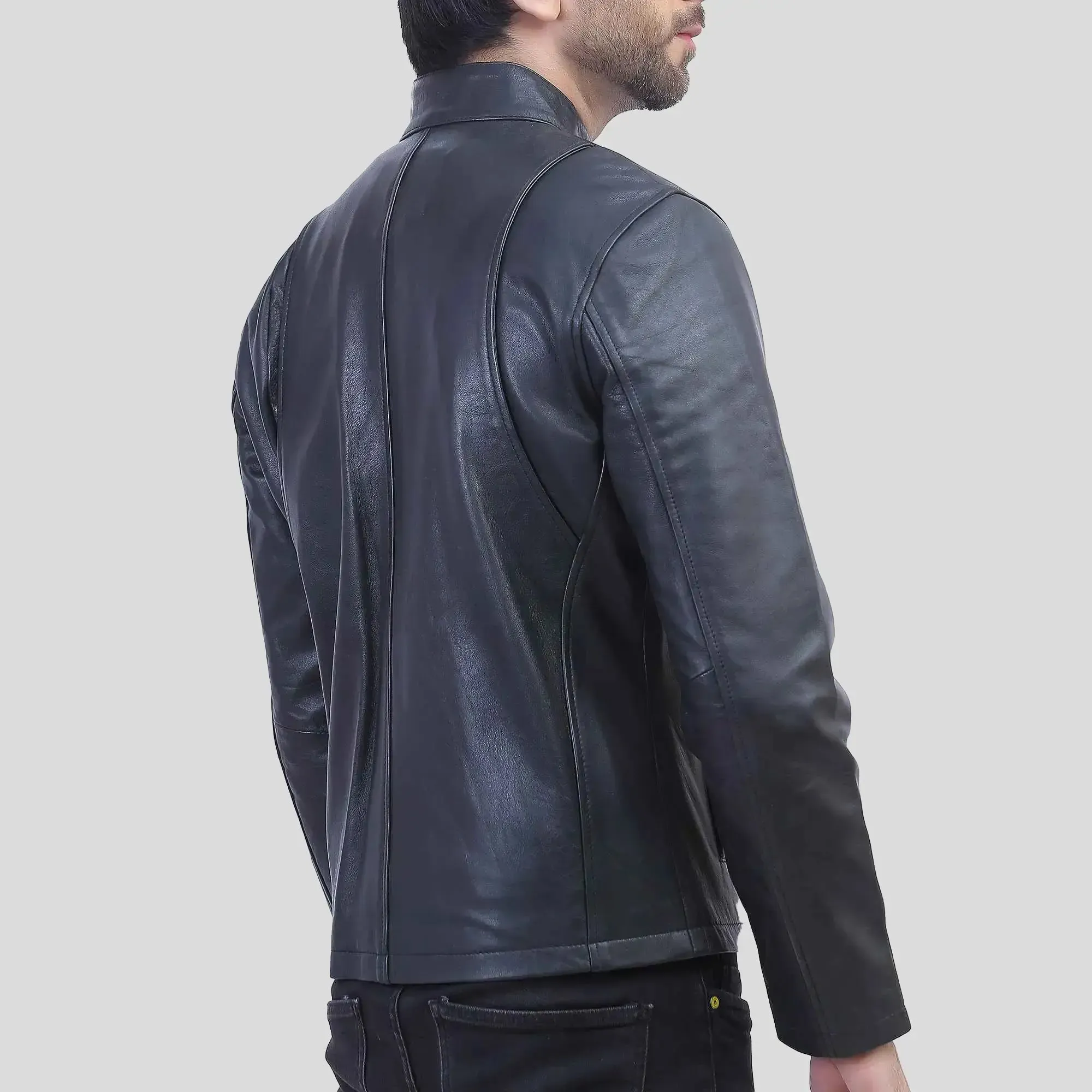 Mens Cafe Racer Black Leather Jacket