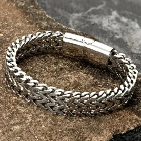 MKENDN Luxry Double Curb Chain Bracelets For Men Stainless Steel Punk Rock Biker Antique Cubic Chain Male Pulseira Jewelry