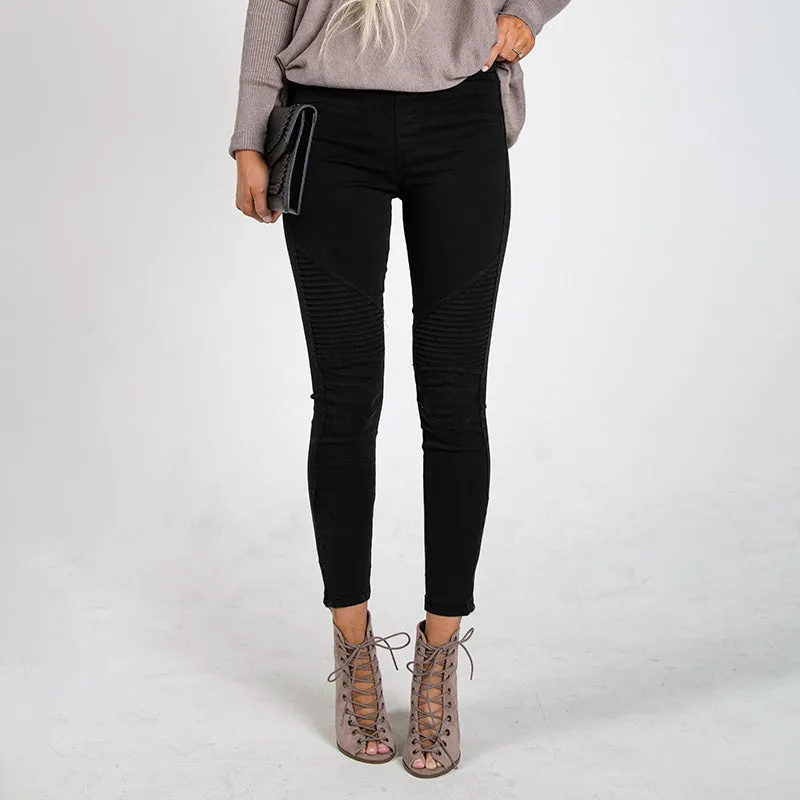 Moto Pleated Jeggings Black