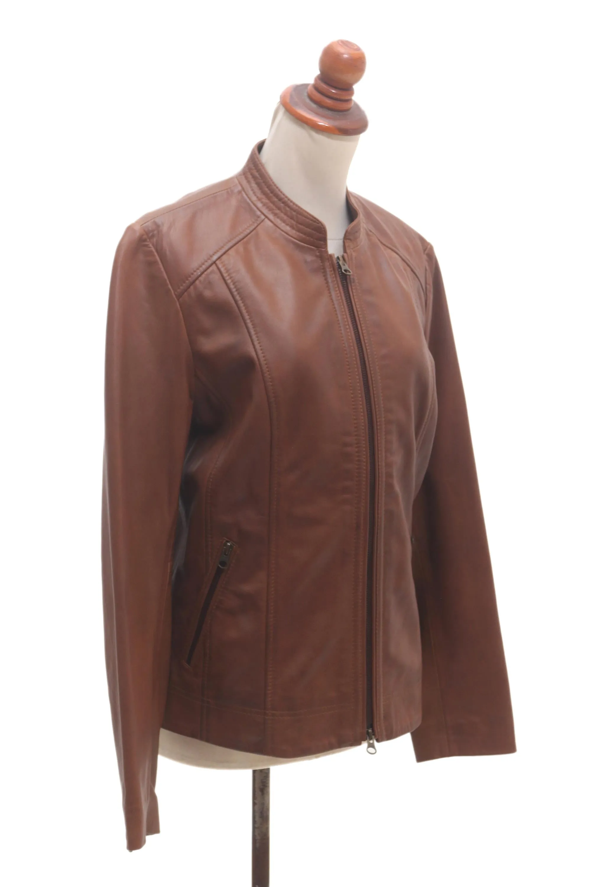 Moto Style Leather Jacket in Cinnamon - Stylish Elegance | NOVICA