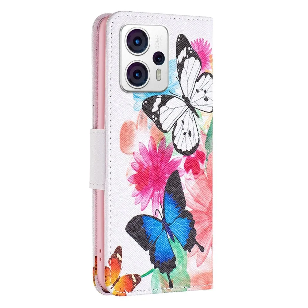 Motorola Moto G13 / G23 / G53 Læder Cover m. Pung & Print - Blomster og Sommerfugle