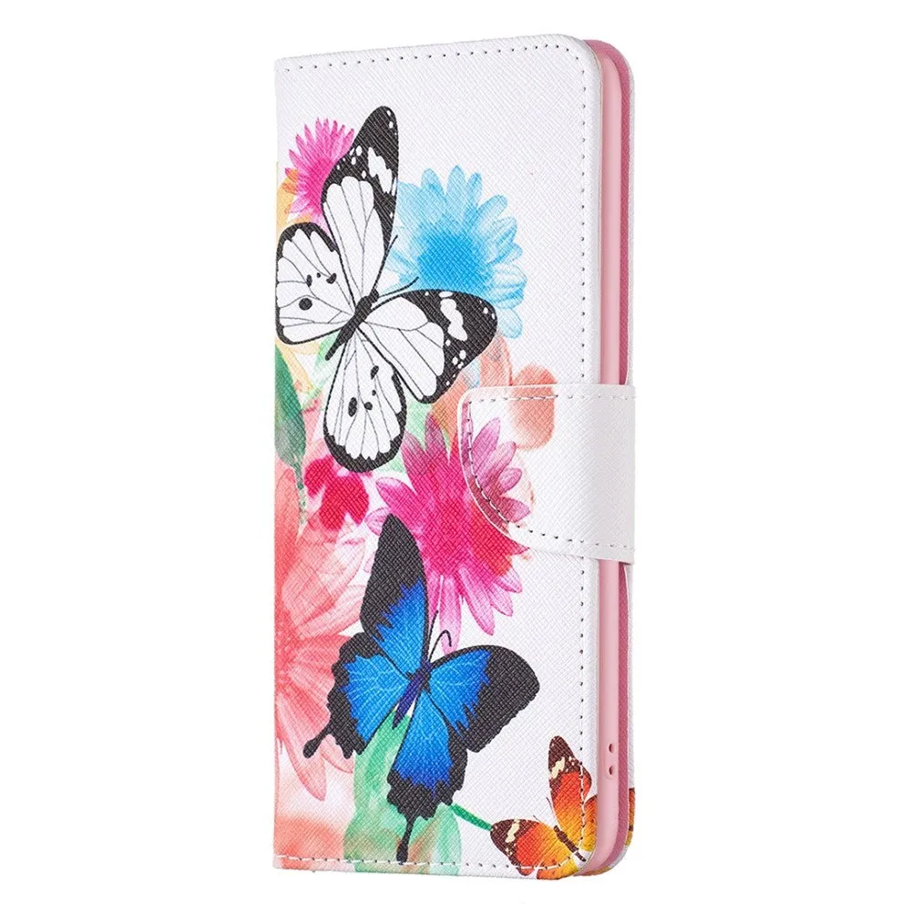 Motorola Moto G13 / G23 / G53 Læder Cover m. Pung & Print - Blomster og Sommerfugle