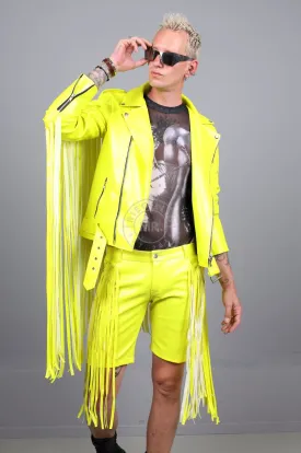 MR. Fringe Biker Jacket - Neon Yellow