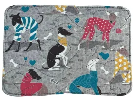 Mug Rug - Iggies in Jammies Whippets Grey Quilted Hearts