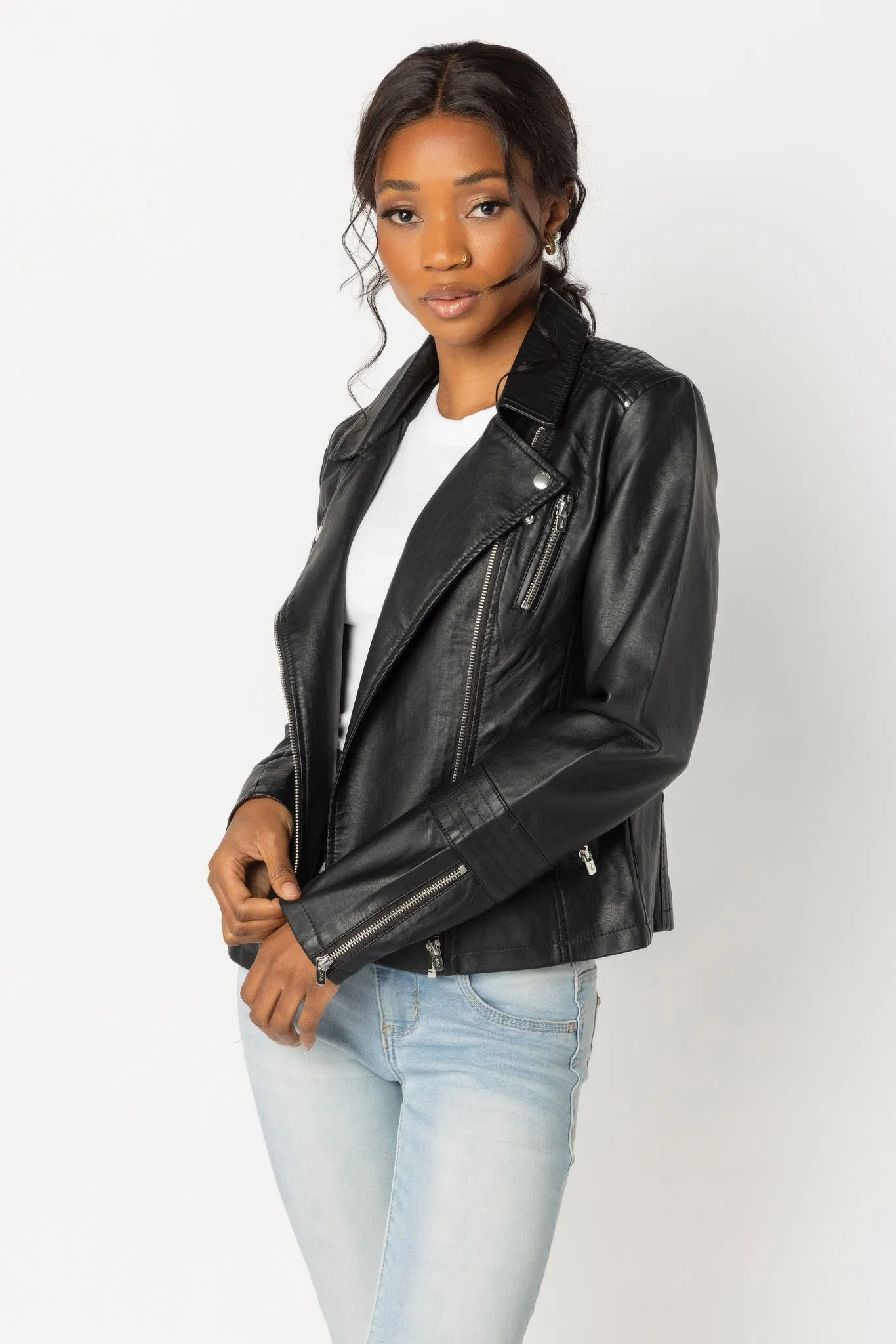 Only Gemma Faux Leather Biker Jacket