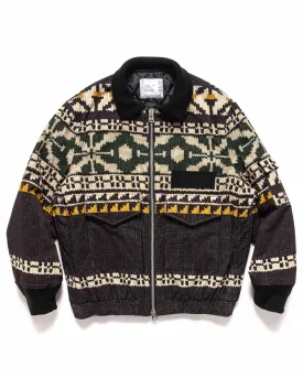 Pattern Knit Print Blouson Jacket Black x Green