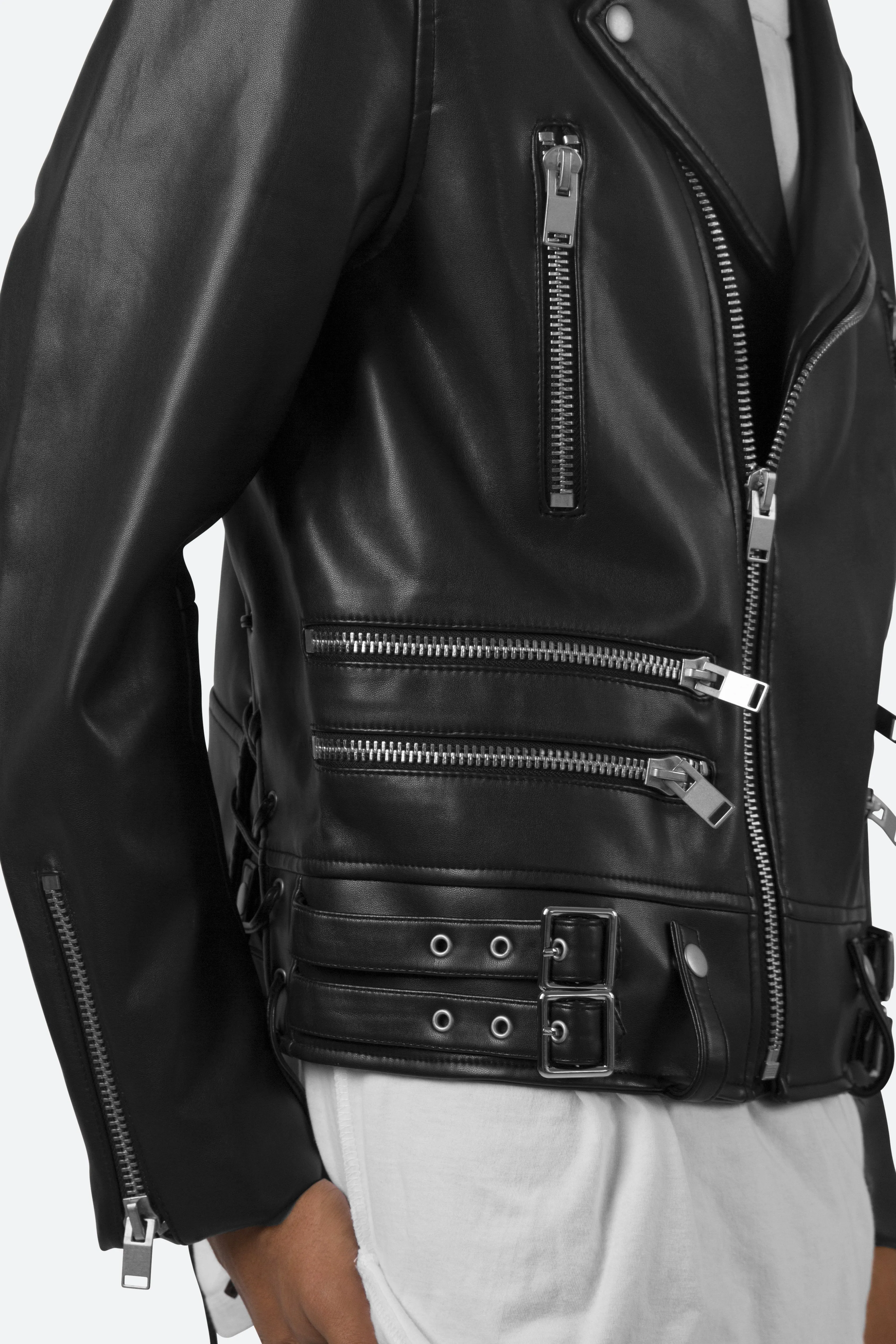 Poly Leather Moto Jacket - Black