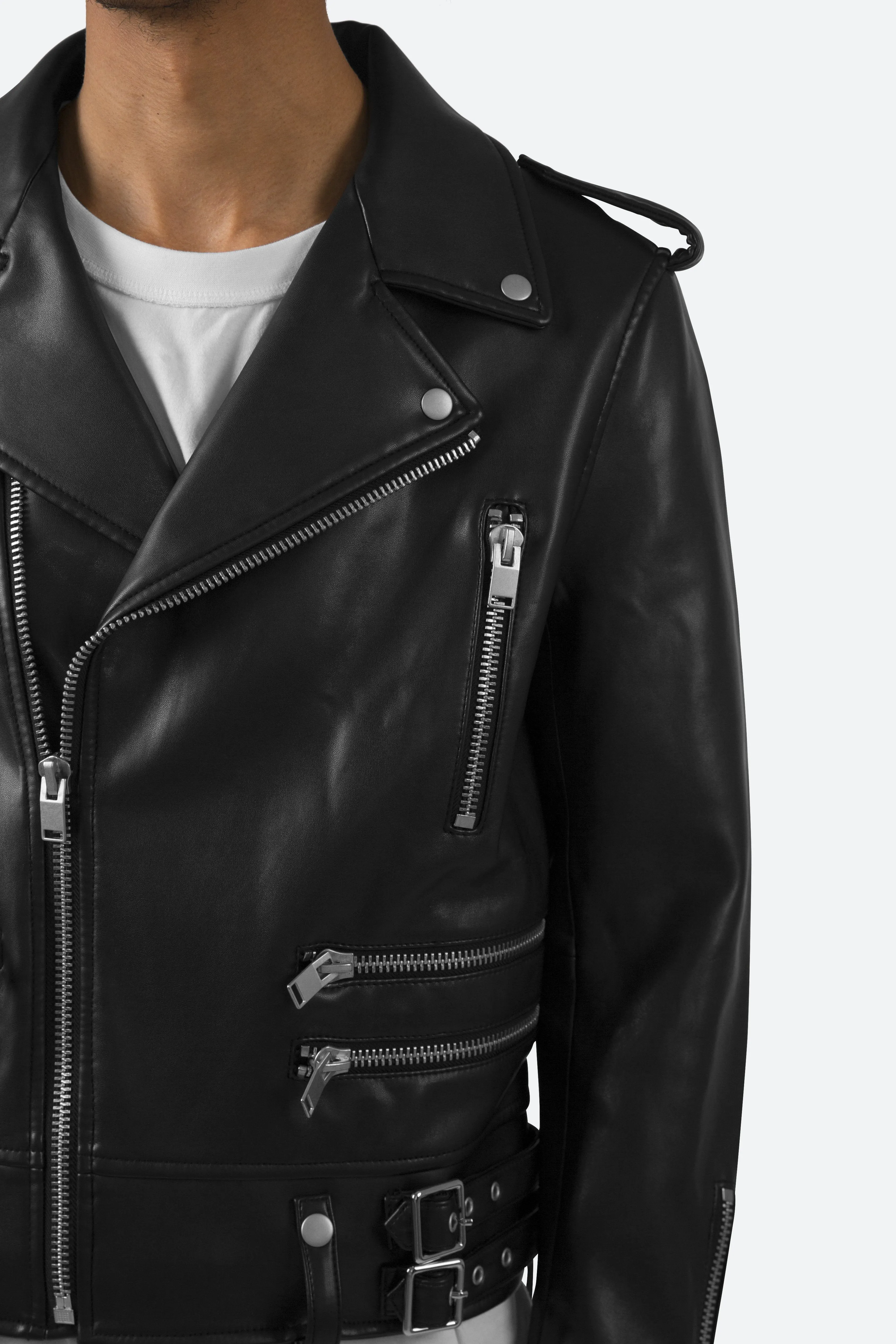 Poly Leather Moto Jacket - Black