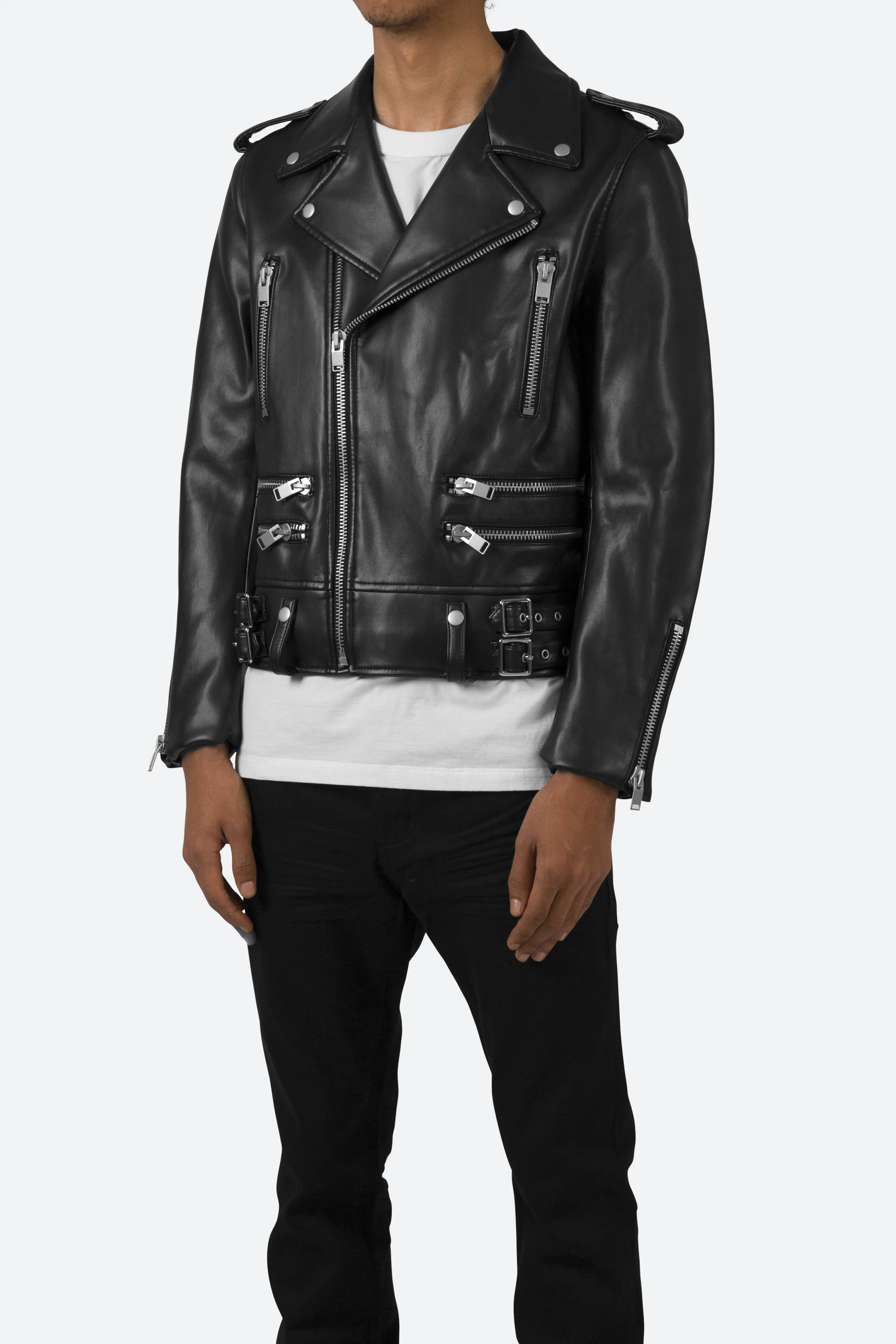 Poly Leather Moto Jacket - Black