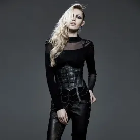 Punk Manual Chain Leather Corset Vest Black Slim Girdle Women Accessories Fashion Waistcoat