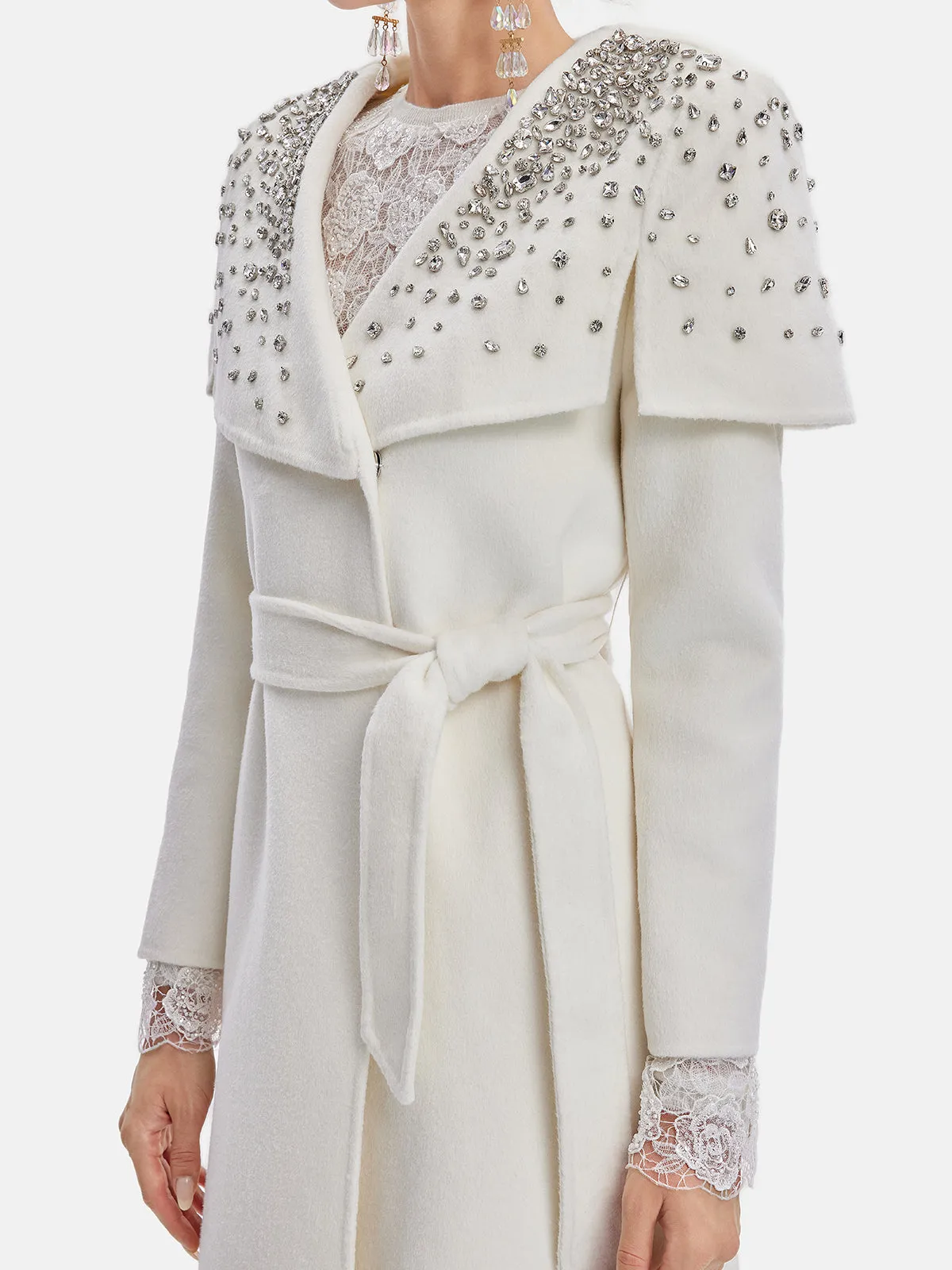 Rhinestone-Embellished Oversized Lapel Coat