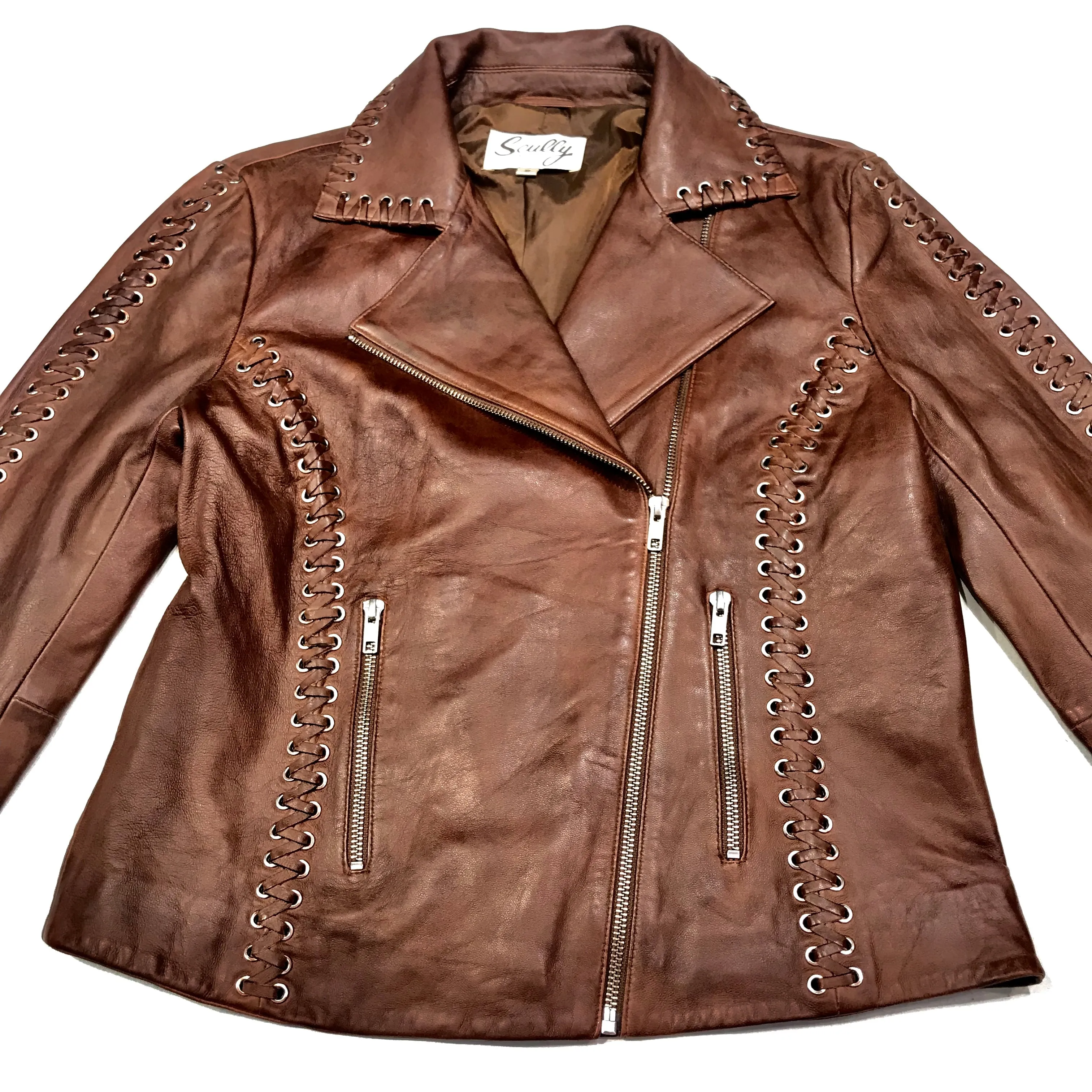 Scully Ladies Mocha Weaved Biker Jacket