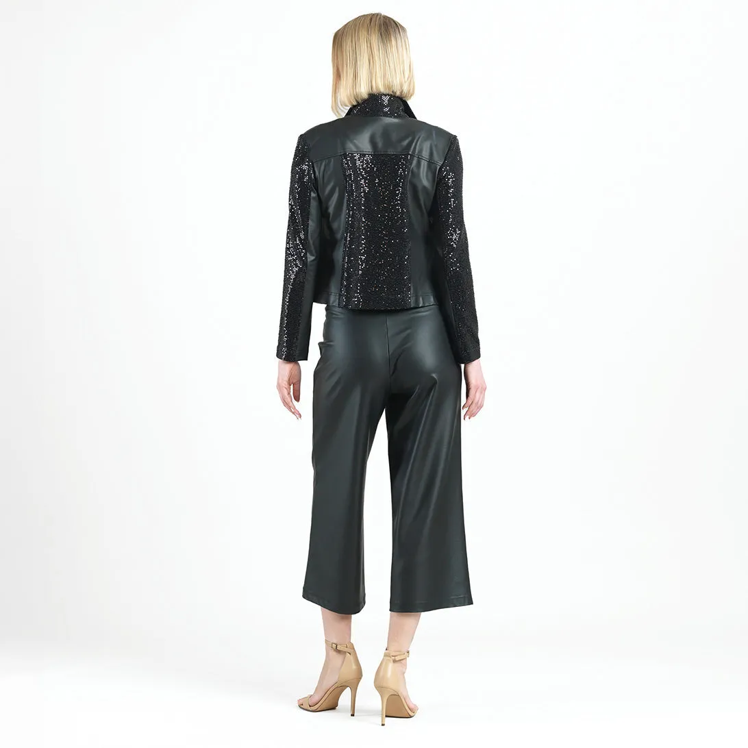 Sequin Knit - Liquid Leather™ Sheen Moto Jacket - Black