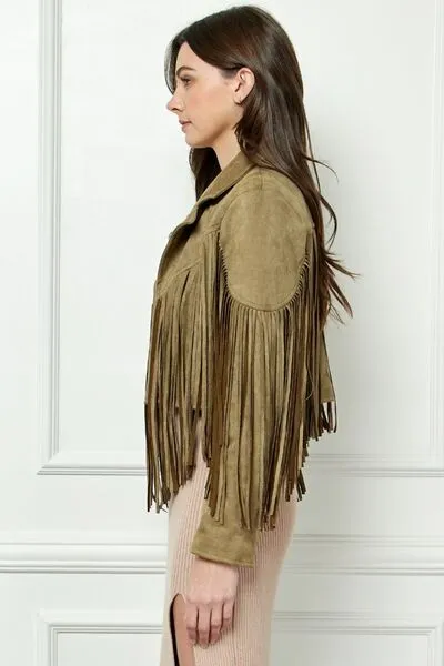 Suede Fringe Long Sleeve Moto Jacket