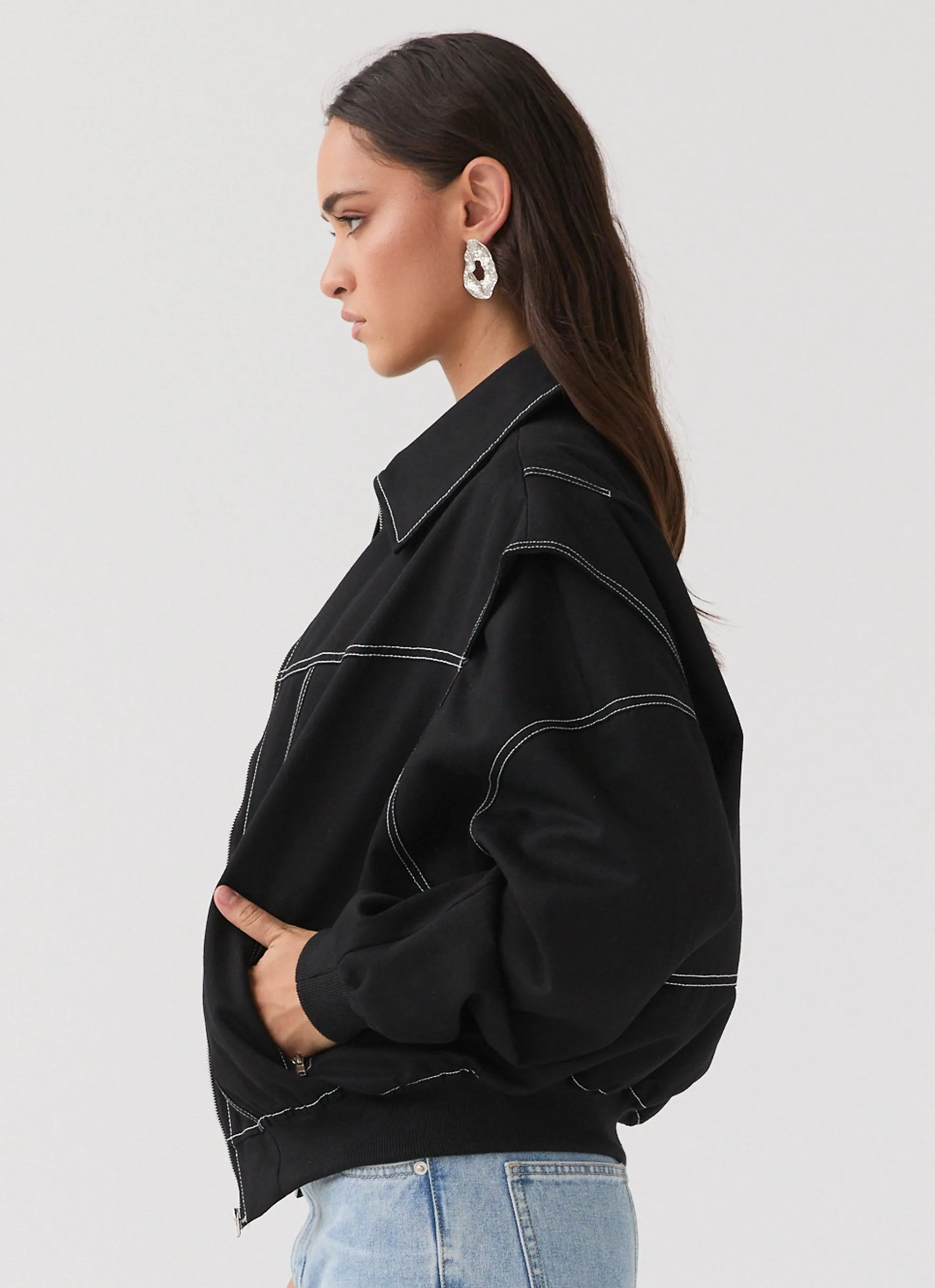 Take The Lead Oversized Bomber Jacket - Shadow