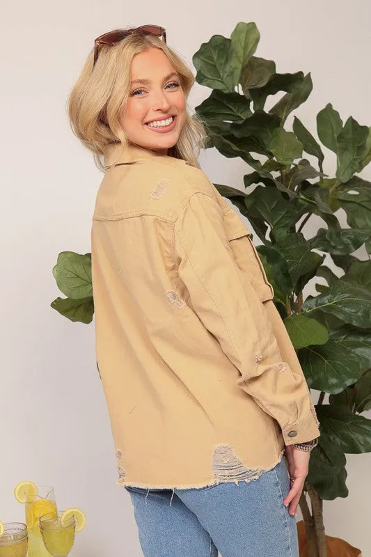 Taupe Oversized Colored Denim Jacket