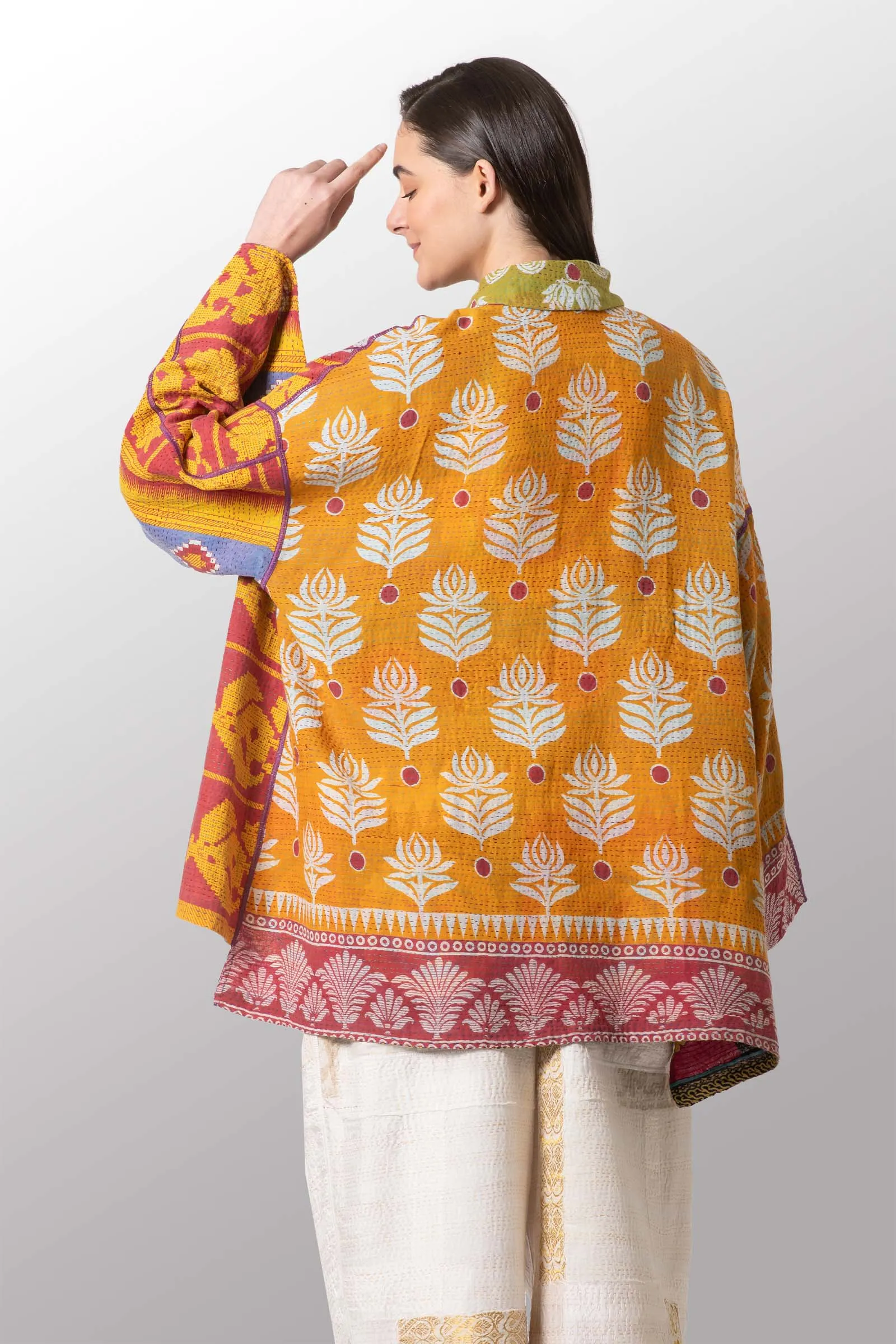 VINTAGE COTTON KANTHA OVERSIZED MINI COAT - cv2332-0005a -