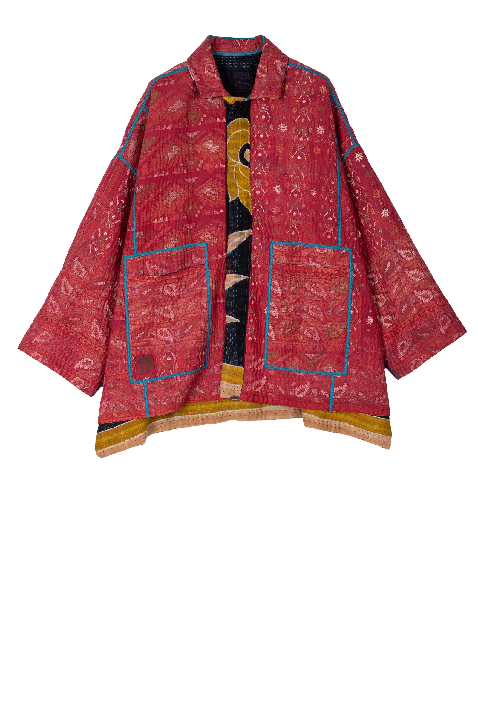 VINTAGE COTTON KANTHA OVERSIZED MINI COAT - cv4332-0029a -