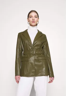 Womens Belted Green Leather Jacket