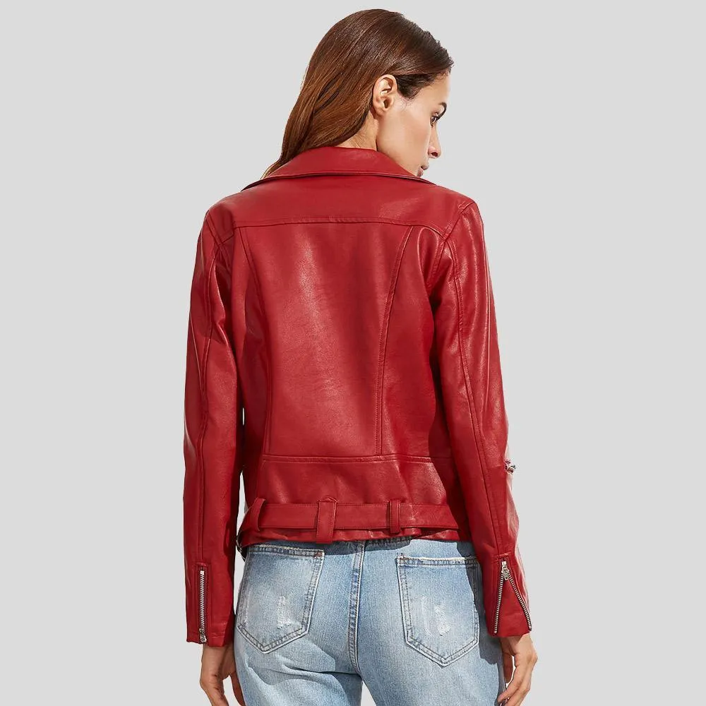 Women's Diana Red Biker Leather Jacket