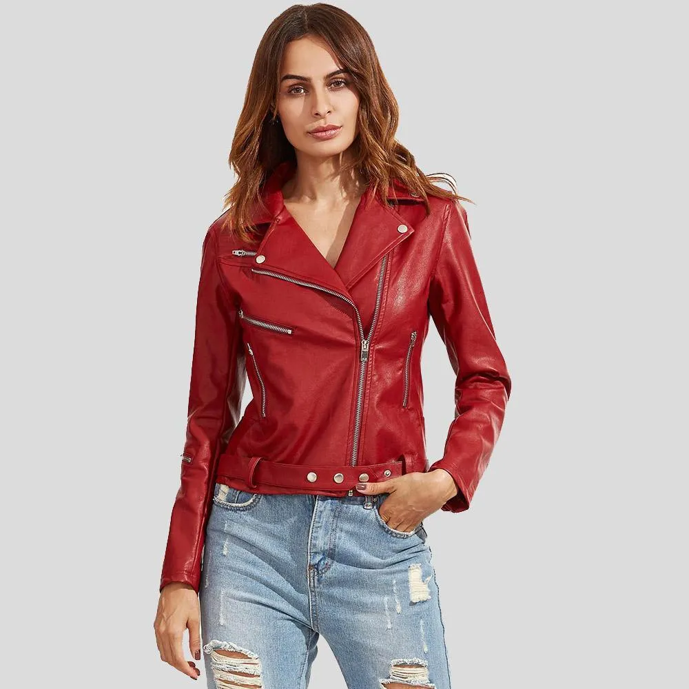 Women's Diana Red Biker Leather Jacket