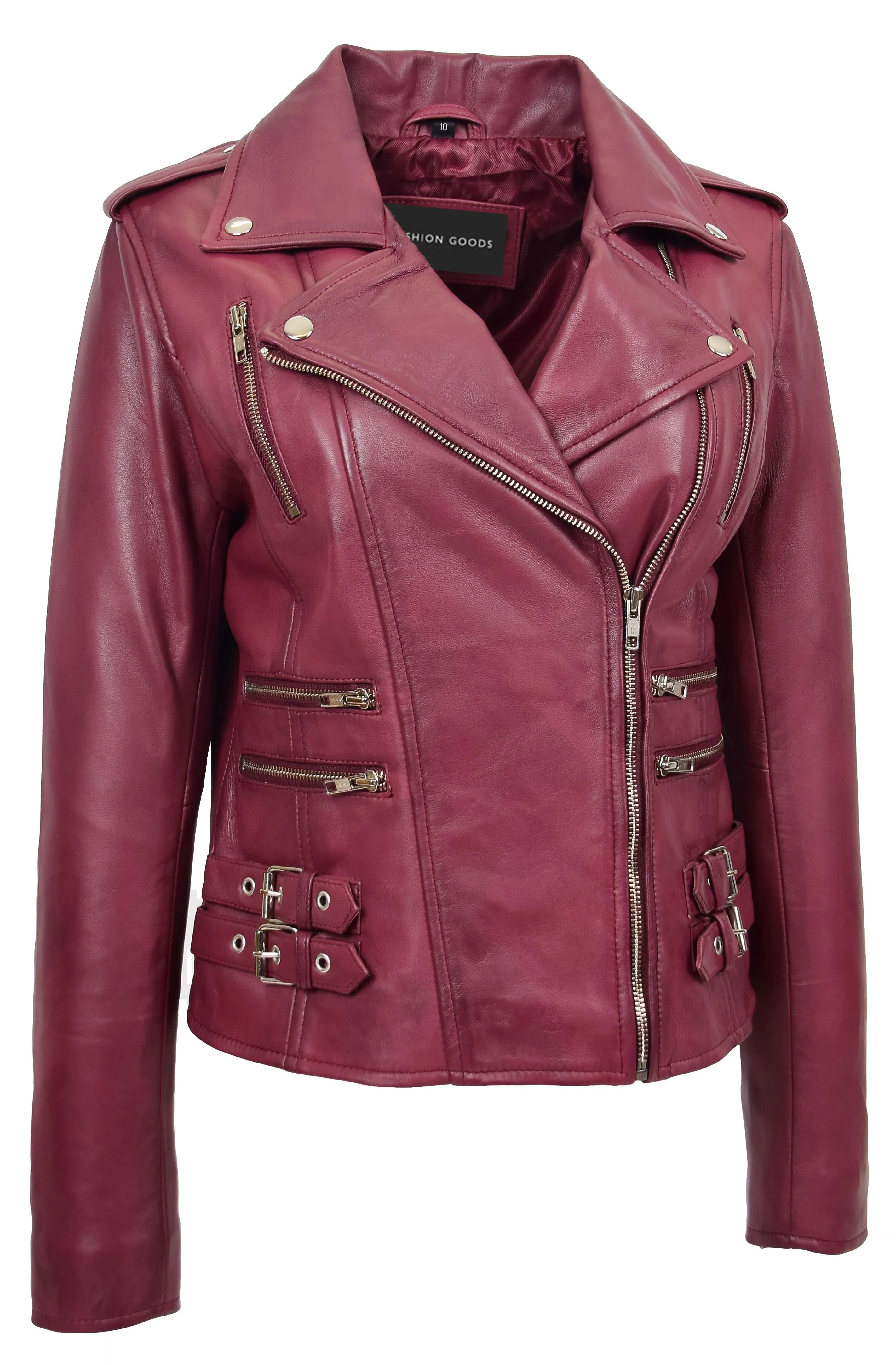 Womens Trendy Biker Leather Jacket Beyonce Burgundy