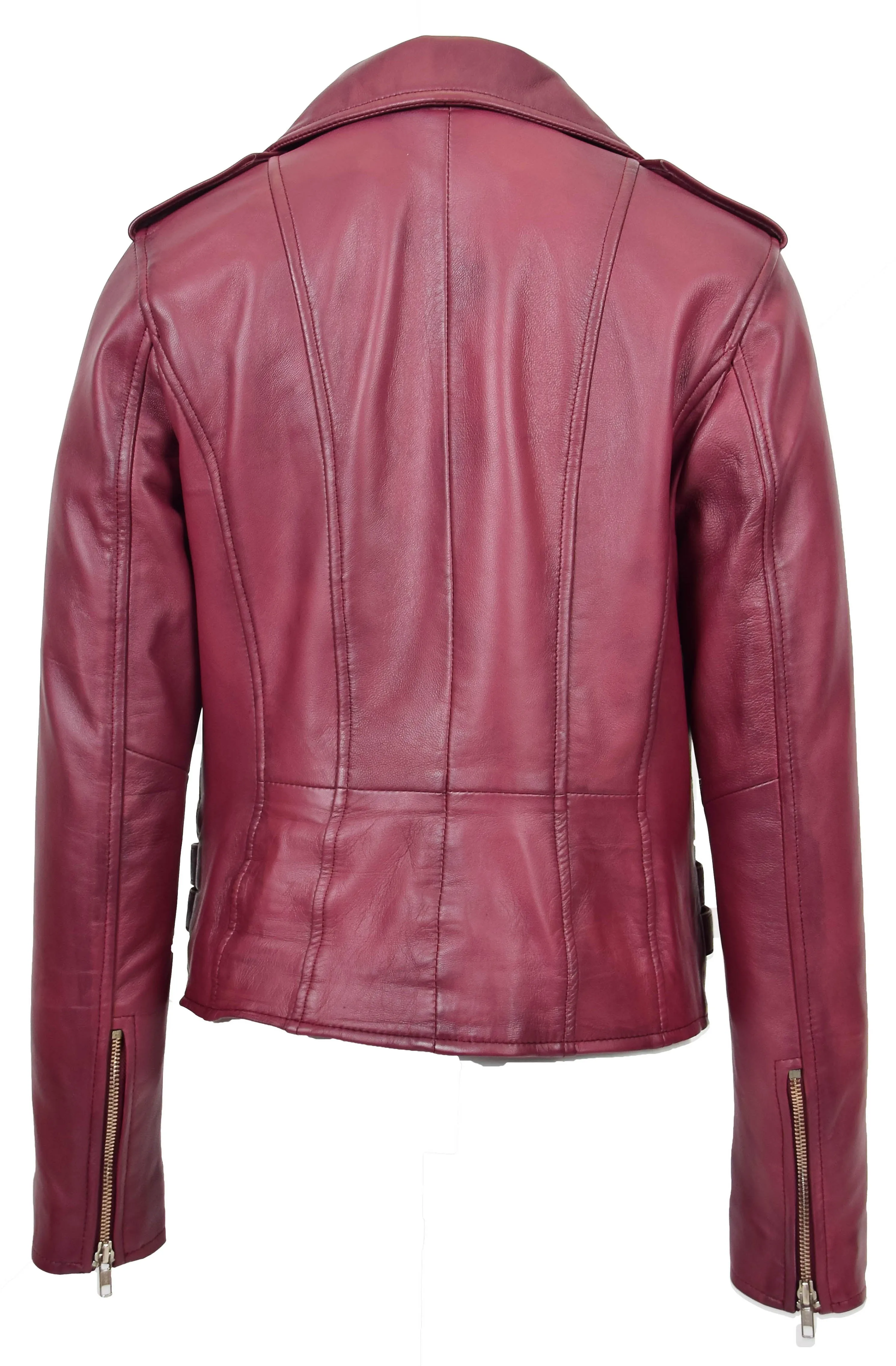 Womens Trendy Biker Leather Jacket Beyonce Burgundy