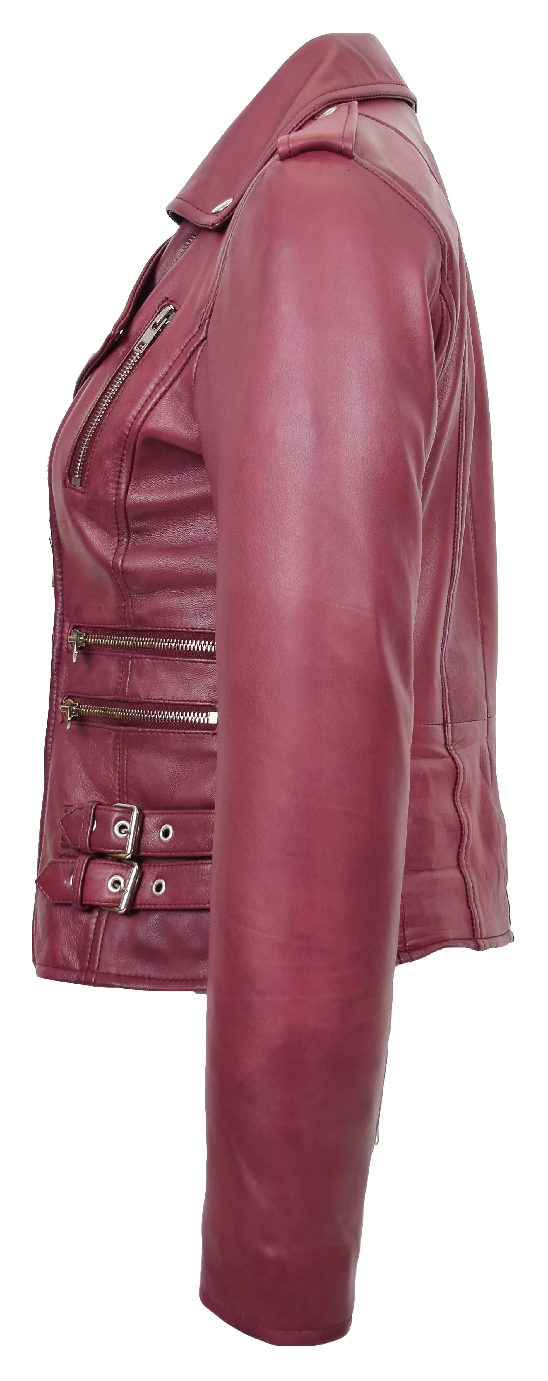 Womens Trendy Biker Leather Jacket Beyonce Burgundy