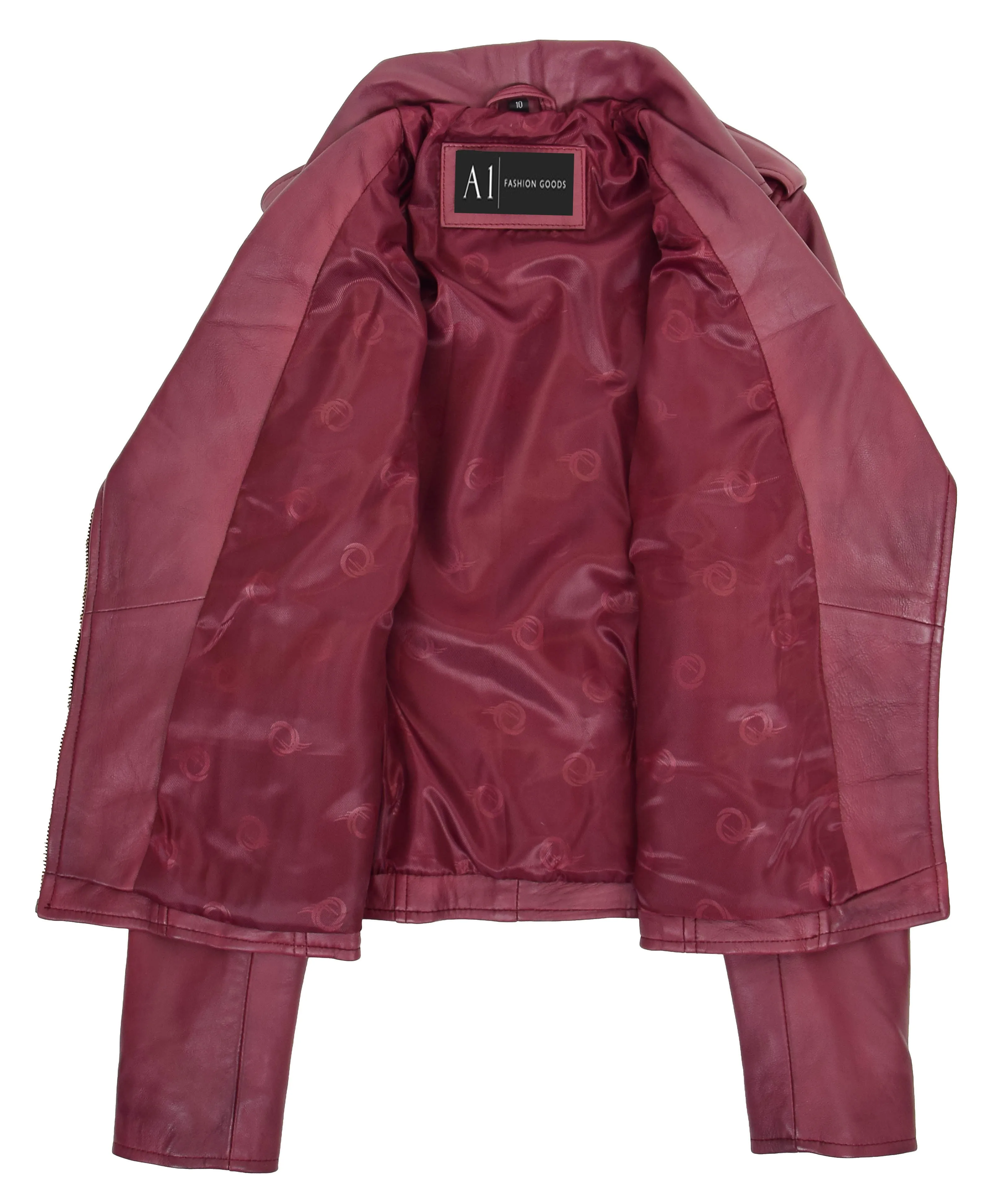 Womens Trendy Biker Leather Jacket Beyonce Burgundy