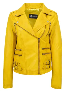 Womens Trendy Biker Leather Jacket Beyonce Yellow Vintage